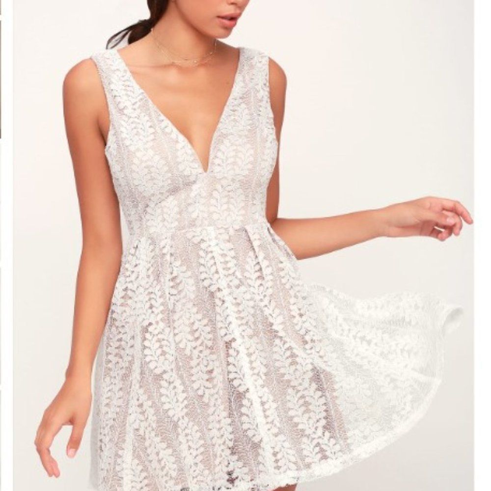 Lulu's All of My Heart White Lace Skater Dress M